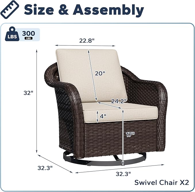 Outdoor Wicker 360 Degree Swivel Glider Rocker Chairs Set, Patio Conversation Furniture Set with Washable Cushions for Garden, Poolside (Beige)