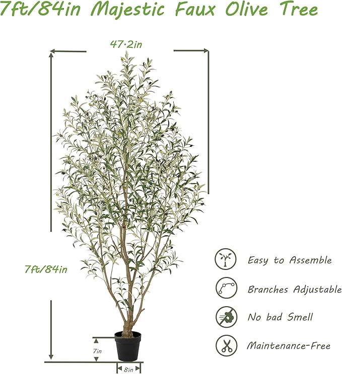 Nafresh Super Full Faux Olive Tree, 7FT Artificial Olive Tree Indoor, Fake Silk Trees with Realistic Leaves and Lifelike Fruits for Indoor Outdoor Living Room Corner Office Bedroom Home Decor