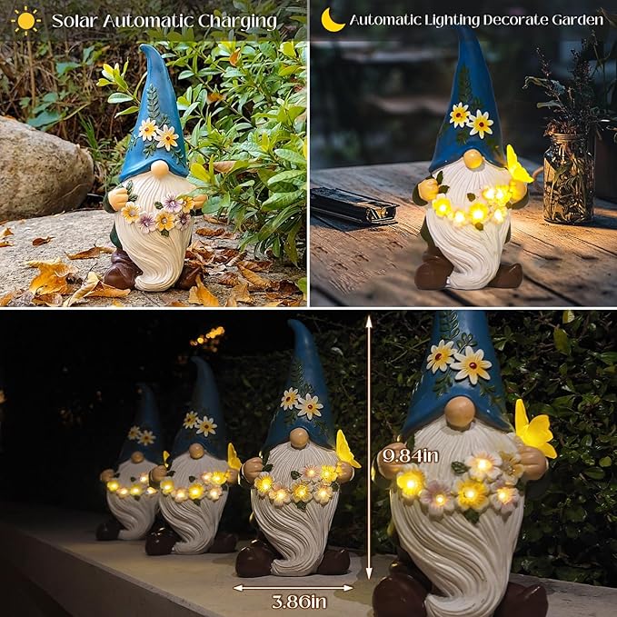 DKJOCKY Funny Garden Gnomes Gifts for Women, Solar Gnomes Outdoor Decorations for Yard, Birthday Gifts for Christmas for Women Mom Grandma Wife