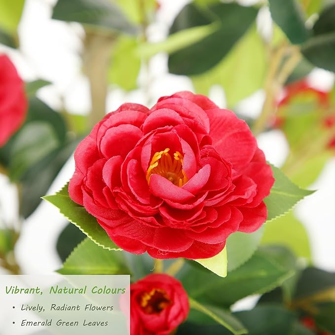 Nafresh 3FT Lush Artificial Red Camellia Tree Outdoor 2 Pack, 36inch Faux Camellia Plant, Fake Camellia Flowers Tree for Indoor Outdoor Living Room Home Patio Front Door Garden Decor