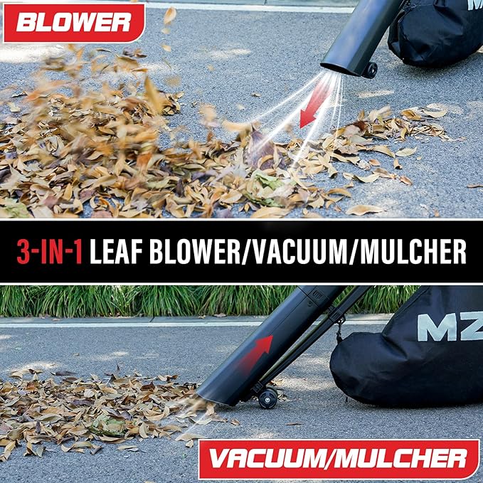 MZK 3 in 1 Electric Leaf Blower Corded, Leaf Vacuum and Leaf Mulcher, 460 CFM, 167 MPH Airflow, Corded Blowers with 40L Leaf Collection Bag for Yard, Garden