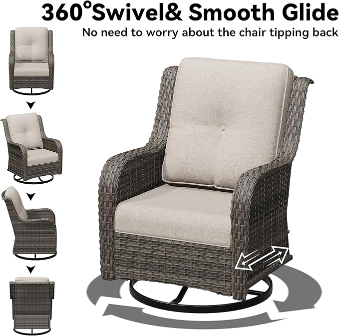 4 Piece Outdoor Wicker Patio Furniture Set, Outdoor Swivel Rocker Patio Chairs Set with Thickened Olefin Cushions, High Back and Deep Seating, Hand-Woven PE Rattan, Ottoman for Porch, Deck