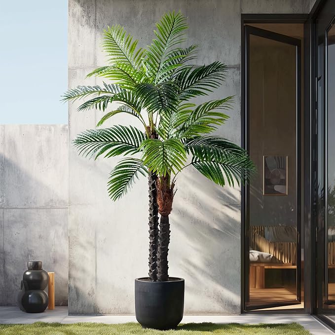 Erimda 6.2FT Artificial Phoenix Palm Tree Artificial Plants Indoor Outdoor Large Faux Coconut Silk Palm Tree Tropical Fake Tree Faux Sago Palm Plant for Modern Farmhouse Yard Outside Patio Poolside
