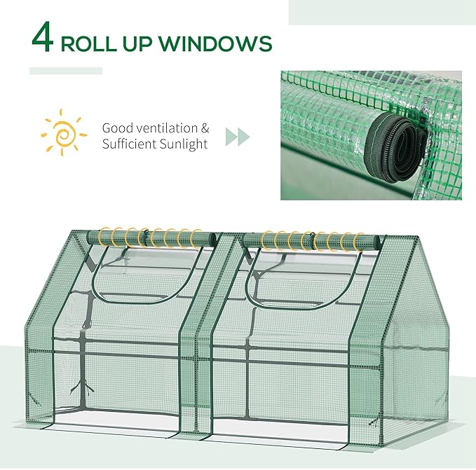 Outsunny 6' x 3' x 3' Portable Greenhouse, Garden Green House with 2 PE/Plastic Covers, Steel Frame and 2 Roll Up Windows, Green
