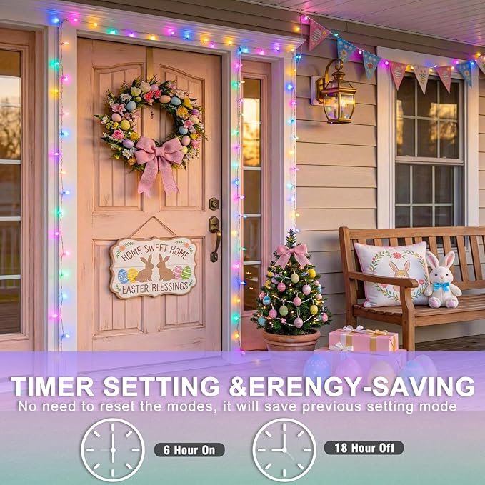 40ft 120 LED Easter String Lights 8 Modes Clear Wire Connectable Twinkle Fairy Light Plug in for Bedroom Wedding Party Easter Christmas Decorations, Pastel