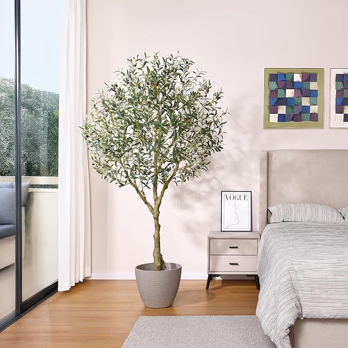 VeriNatural Olive Trees Artificial Indoor, 7Ft Faux Olive Tree, Tall Artificial Olive Plants,Fake Silk Tree in Pot with Olive Branch & Fruit, Home Office Modern Decor Gift for Housewarming 1Pack