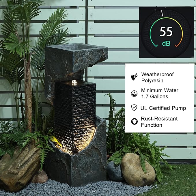 Modern Water Fountain Outdoor 35.4" H Floor Standing Outdoor Fountain with LED Lights and Pump for Garden, Patio, Deck, Backyard, Porch and Home Art Decor…
