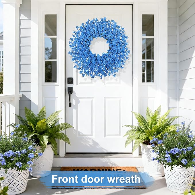 26 Inch Spring Wreaths for Front Door Large Easter Valentines Forsythia Floral Summer Spring Door Wreaths Outdoor All Season Spring Decorations for Home Porch Room Window Wall Farmhouse Decor (Blue-R)