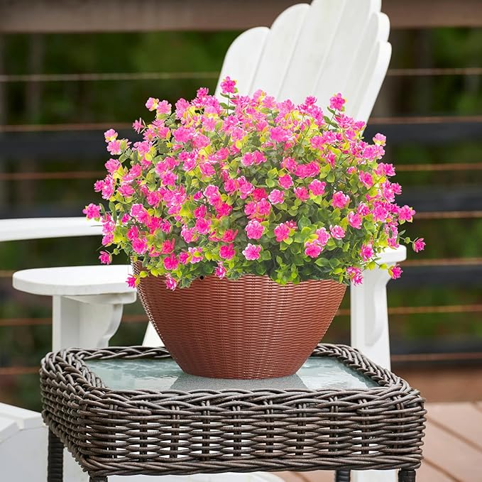 Grunyia 20 Bundles Artificial Flowers UV Resistant Fake Flowers No Fade Faux Plants Garden Porch Window Box Decorating (Pink)