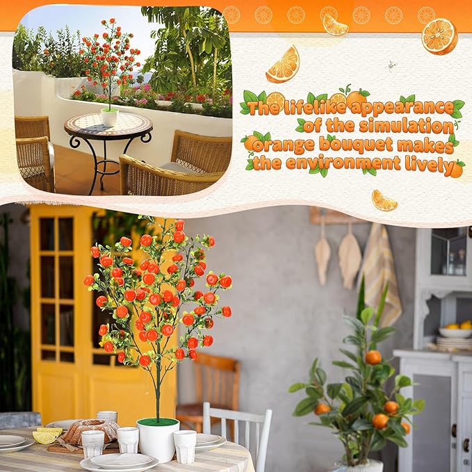 2 Pack Artificial Orange Potted Plants 21.65 Inches Fake Orange Tree Simulation Realistic Fruit Plant with Pot Faux Tree Indoor Decoration for Home Office Living Room Table Desk