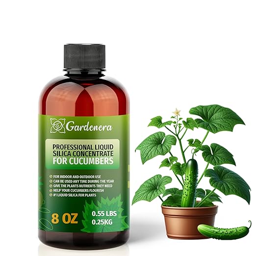 𝐏𝐑𝐄𝐌𝐈𝐔𝐌 Liquid Silica Plant Supplement - 8oz (250mL) - CUCUMBERS Plants Liquid Silica Boost Fertilizer - Stronger Stems & Healthy Leaves for Indoor & Outdoor Cucumbers Plants (Makes 45 Gallons)