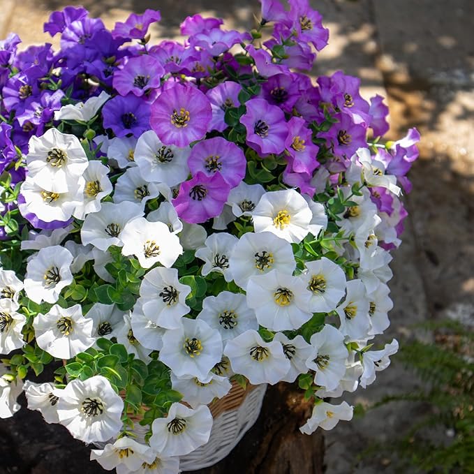 VDVST Artificial Flowers for Outdoors,UV Resistant Artificial Outdoor Flowers,Not-Fading Faux Flowers for Outdoor Planters for Front Door Porch Yard Patio Garden Home Decor,12 Bundles Mix 3 Colors