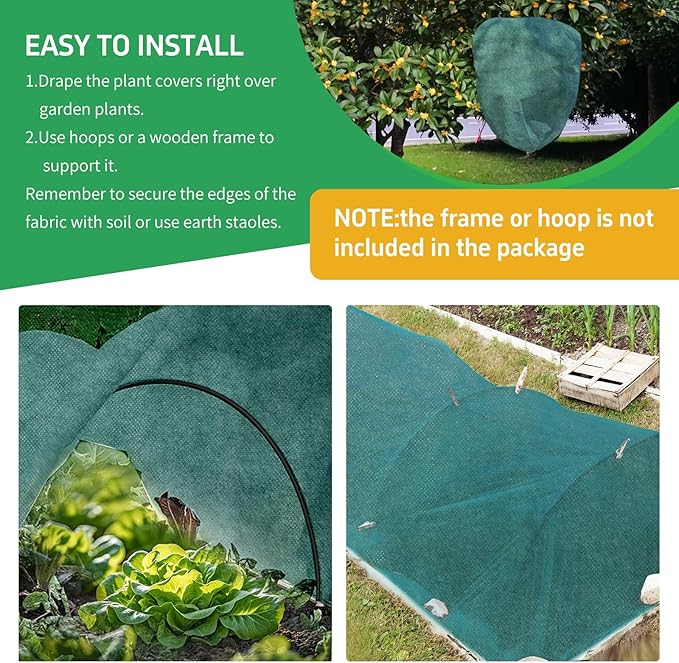 GUKULIVEL Plant Covers Freeze Protection, 10x50ft Green Frost Blanket for Winter, 1.23 oz/yd² Fabric, Premium Frost Protection Cover, Breathable Garden Row Covers for Outdoor Plants