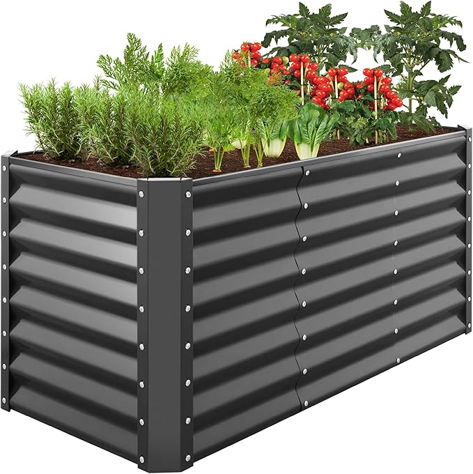 Best Choice Products 4x2x2ft Outdoor Metal Raised Garden Bed, Deep Root Planter Box for Vegetables, Flowers, Herbs w/ 119 Gallon Capacity - Gray