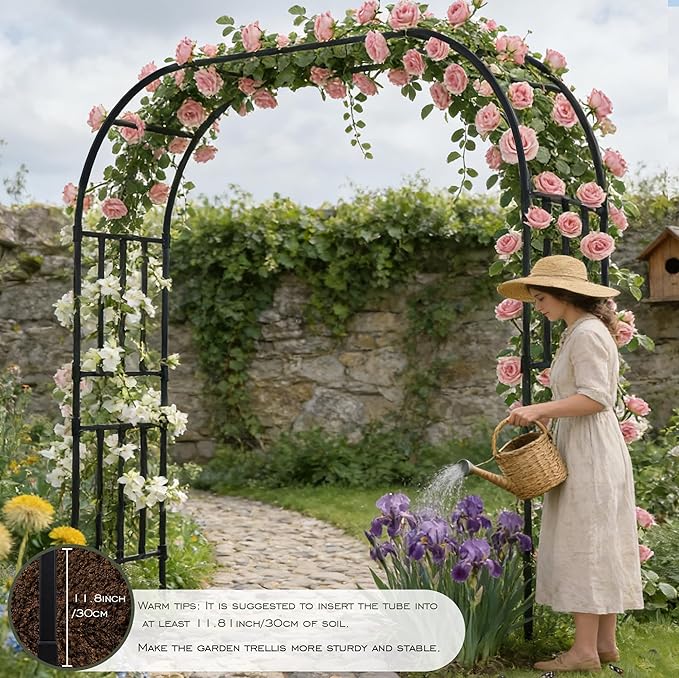 Carotex Square Tube Garden Arch Trellis, 8.2FT x 8.3FT Metal Arbor, Outdoor Trellis for Climbing Plants, Black