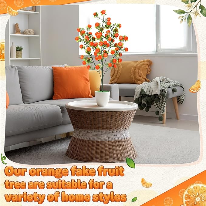 2 Pack Artificial Orange Potted Plants 21.65 Inches Fake Orange Tree Simulation Realistic Fruit Plant with Pot Faux Tree Indoor Decoration for Home Office Living Room Table Desk