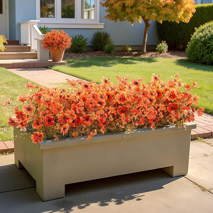 Besteek 20 Bundles Artificial Fall Flowers for Outdoors Decoration, Fake Mums Silk Daisy Faux Plastic Plants Boston Fern UV Resistant for Autumn Thanksgiving Garden Planters Home Decor, Orange