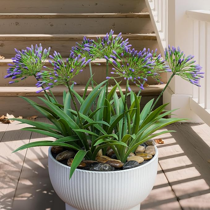 HIFORESTAR Artificial Flowers Plants for Outdoor Planters 8 Bundles Purple Flower Large Spring Summer 18.9 in Look Real Plasic Plant for Front Porch