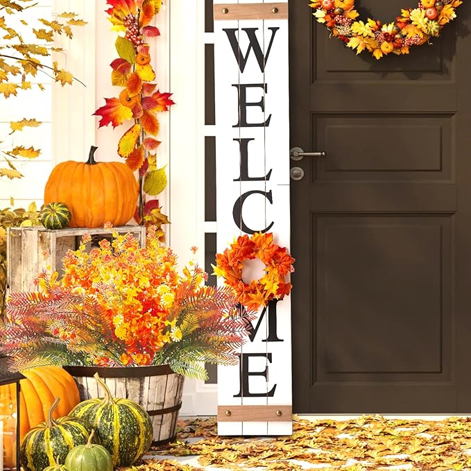 Grunyia 12 Bundles Artificial Fall Flowers UV Resistant Autumn Decorations for Thanksgiving Home Kitchen Room Farmhouse Floral Arrangements Indoor Outdoor