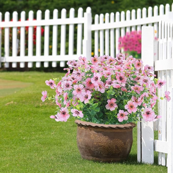 XEOLIAN 12 Bundles Artificial Flowers Outdoor UV Resistant Fake Plastic Plants Indoor Outside Hanging Plants Garden Porch Window Box Home Wedding Farmhouse Festive Shrub Decor (Pink)