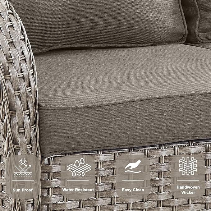 Belord 6 Pieces Patio Rocking Chairs Outdoor Furniture Set with Outdoor Couch and Ottoman Conversation Patio Furniture Set Perfect for Sunroom Deck Backyard