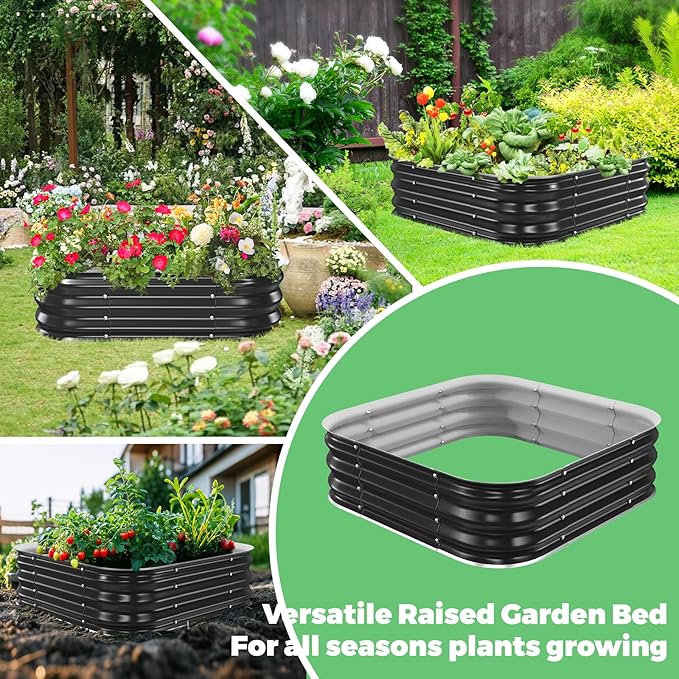 Galvanized Raised Garden Bed, 3x3x1ft Garden Planter Bed Outdoor, Heavy Duty Rustproof Steel Raised Bed Kit for Gardening Vegetables Fruits Flowers Grow Black