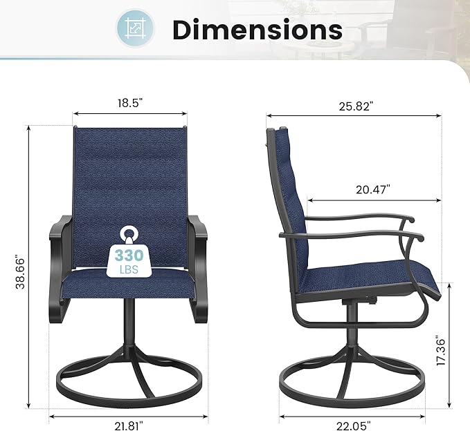Patio Swivel Chairs Set of 6, Outdoor Dining Chairs with High Back, 360° Swivel Rocker Chair in All-Weather Padded Textilene & Metal Frame for Garden, Porch, Backyard, Balcony(Padded Navy)