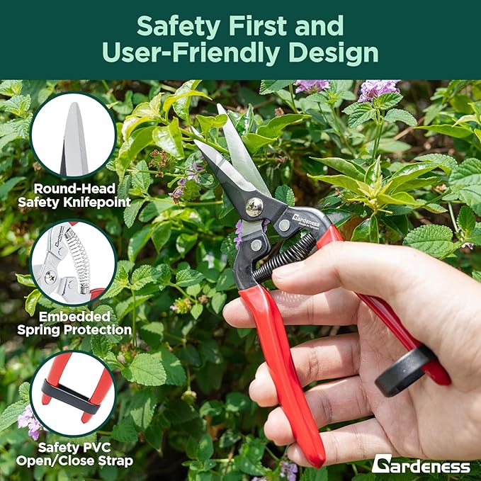 Gardeness Gardening Scissor 2 PCS SK5 high Carbon Steel Straight Florist Scissors, Pruning Snip, Multi-Tasking Garden Precision Herb Snips Flower Clippers Bonsai Trimmers Hydroponic Herbs