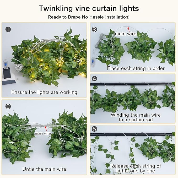 JMEXSUSS Vines Lights for Bedroom, 9.8ft x 9.8ft with Remote, 300 LED Fairy Lights with Vines, Artificial Ivy Curtain Light for Wall Dorm Wedding Indoor Decor