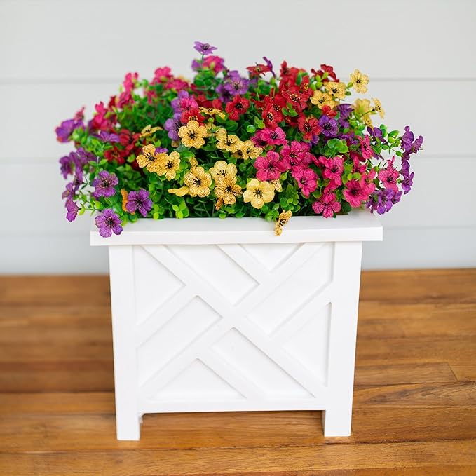 florisso Artificial Fake Plants Flowers for Outdoor Outside Spring Summer Decoration, 12 Bundles Faux Silk Colorful Mix Daisy UV Sun Resistant Realistic for Porch Patio Home Planter Window Box Yard