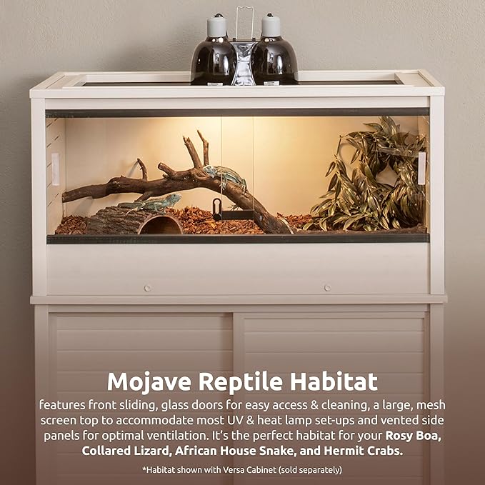New Age Pet ECOFLEX 36" Wide Medium Reptile Habitat, Mojave Lounge for Snakes, Tortoises & Lizards in Maple, Black & Grey, Easy Assembly, Sliding Glass Doors & Mesh Top