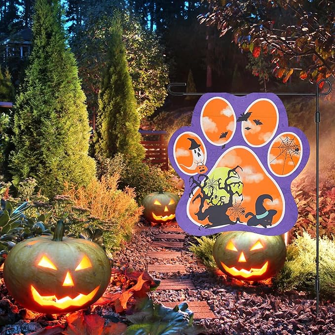 Paw Point Halloween Garden Flag 14x14 Inch Double Sided,Black Cat Ghost Outside Small Yard Sign Outdoor Flags Autumn Fall Winter Seasonal Porch Decoration