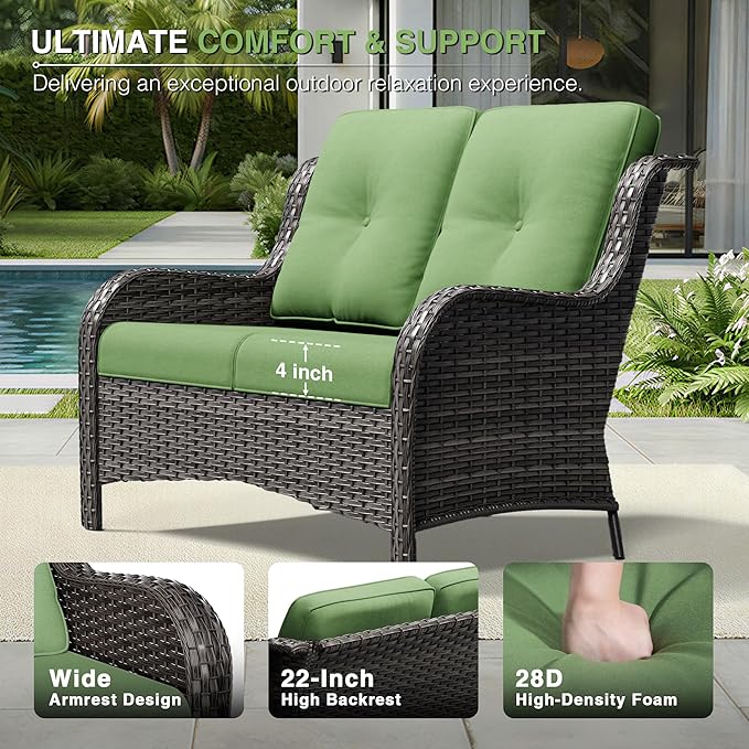 Joyside 5 Piece Wicker Patio Furniture Set, Rattan Patio Chairs with High Back, Deep Seating, Wide Armrest, Thickened Cushions, Outdoor Furniture for Deck, Porch Use