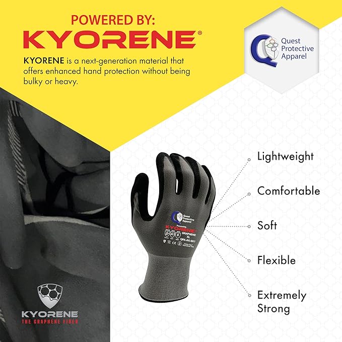 Quest Protective Apparel Cut Resistant Work Gloves (ANSI A1) – Lightweight Graphene Gloves for Gardening,DIY,Mechanical & General Handling – Breathable Grip Gloves for Men & Women – X-Large, Pack of 1