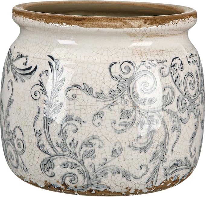 Vintage Planter Large Ceramic Plants Pot Beige Green Acanthus Leaf Ice Crack Cottage Scroll Vase Flower Vase Pot Indoor Plants Home Kitchen Decor Farmhouse Antique Decorative Gifts
