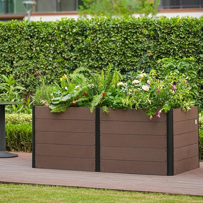 GarveeLife 48" x 25"x 29" Wood Look Raised Garden Bed Without Bottom, Outdoor Planter Box for Vegetables & Herbs, Durable Composite Deep Root Bed for Vegetables, Flowers in Backyard, Patio