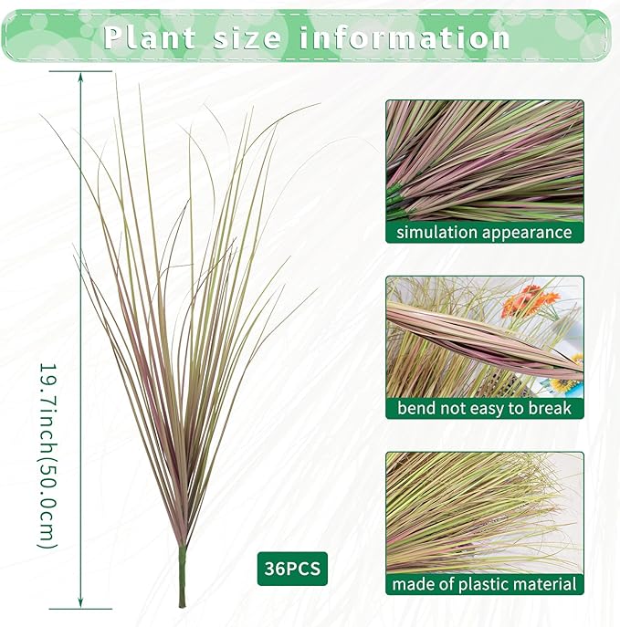 LUZOGA 36Pcs Artificial Grass Plants, Faux Shrubs Wheat Grass, Artificial Tall Grass Fake Plants for Outdoor Decor,Artificial Greenery Stems Weed for Room Indoor Home Decor（Light Purple）