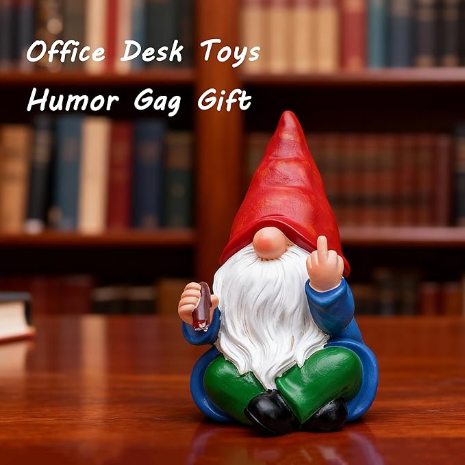 Middle Finger Gnome Statue 6.3in, Naughty Garden Gnomes Yard Lawn Decoration Funny Smoking Gnome Statue Indoor Outdoor Home Decor - Birthday Christmas Gag Gift