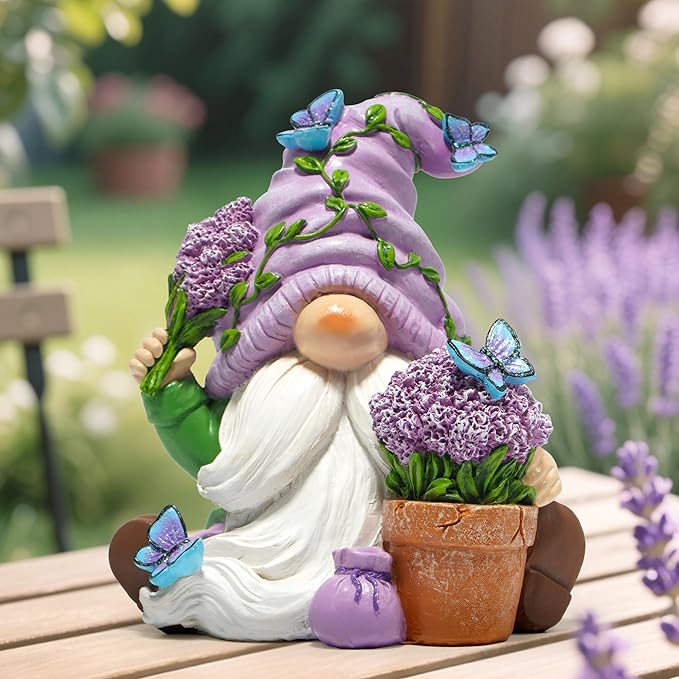Hodao Spring Lavender Gnomes Decoration Lavender Elf Figurine Decor Spring Gnomes for Home, Porch, Garden Table Decor Warm Gifts for Mom, Grandma