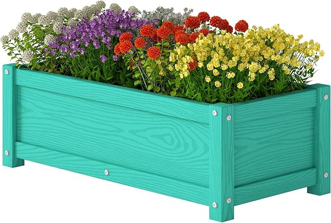 HDPE Planter Box, All-Weather Outdoor Garden Bed Easy to Assemble, Drainage System, Low Maintenance, Non-Fading, for Flower/Herb/Seed (Aruba Blue)