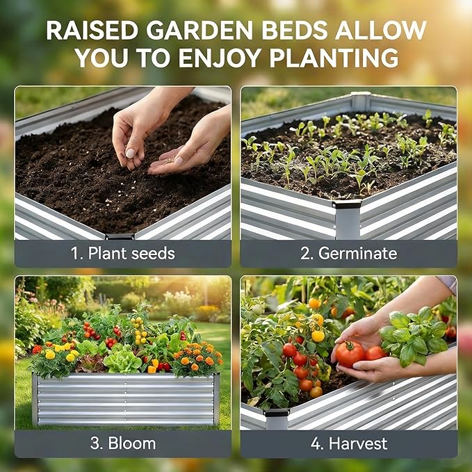 8x3x2FT Galvanized Raised Garden Bed, Outdoor Metal Raised Planter Box for Vegetables, Elevated Rust-Resistant Rectangle Gardening Container Kit with Reinforced Panels for Backyard, Patio(Silver)