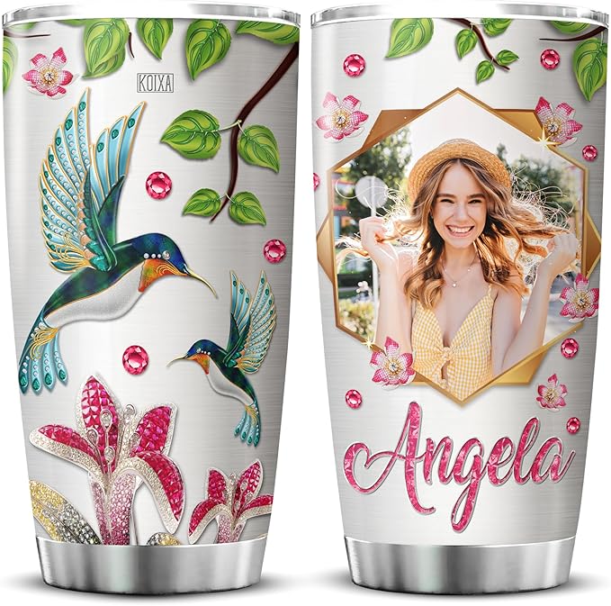 Personalized Photo Coffee Tumbler Hummingbird Custom Name Birthday Gifts For Women Friend Travel Mug With Lid Insulated Cup Cold Steel Tumblers Inspirational Quotes Jewelry Styles