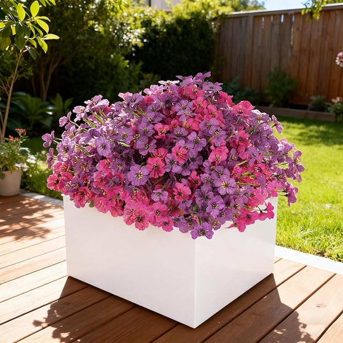 Stymedeca Artificial Flowers for Outdoor Faux Plants for Spring Summer Decoration, UV Resistant Realistic Silk Plastic Fake Flowers Garden Porch Patio Balcony Yard Front Home Decor, 24 Bundles