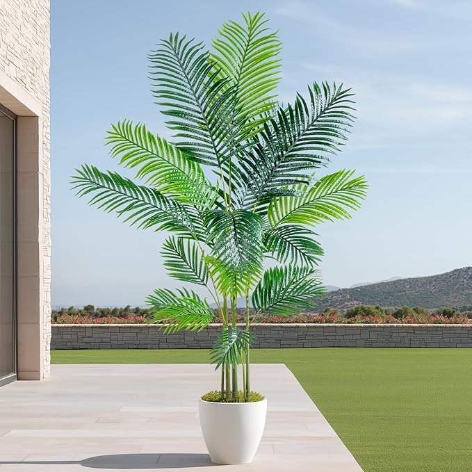 6.6FT Artificial Areca Palm Tree-Lifelike Palm Plant,Faux Tropical Areca Floor Plant Tall Faux Silk Large Artificial Plants for Indoor Home Living Room Corner Decor（No Planter）