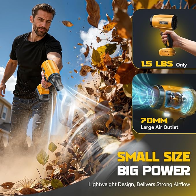 800,000RPM Cordless Leaf Blower Compatible with Dewalt 20V (Tool Only), Brushless Motor, Adjustable Speed, Lightweight Portable Electric Blower for Car, Patio, Garden (Without Battery)