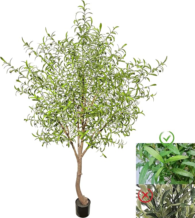 Niwellveb Fake Tree Faux Olive Tree Artificial Olive Trees Artificial Indoor Realistic Potted Silk Indoor Large Fruit for Home Offices, Living Rooms, Bedrooms, Stairs and Foyer Decor (8 Ft Leaf Type)