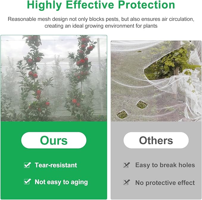 Fippy Garden Netting Pest Barrier, 10 X 50FT Insect Netting for Garden Raised Beds, Garden Bug Netting Plant Mesh for Blueberry Bushes, Figs, Plants, Vegetables Protection
