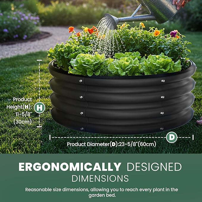 Round Galvanized Raised Garden Bed Kit, 3 Pcs 2 x 2 x 1ft Jett Black Galvanized Garden Boxes, Outdoor for Vegetables