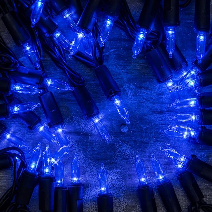 YULETIME 200 Blue LED Christmas Lights with Black Wire, Pack of 2 Strands 33 Feet 100 Lights UL Certified Holiday String Light Set