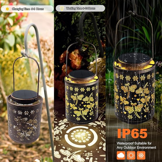 Solar Garden Lights Outdoor Waterproof, Hanging Metal Dragonfly Decor, Romantic Gift for Her, Valentine’s Day, Birthday or Anniversary Gift for Women, Patio Porch Yard Lighting